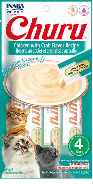 Inaba Cat Snack Churu 4 Piezas - Chicken With Crab- Pollo Y Cangrejo 56 Gr