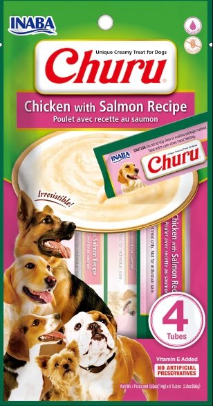 Inaba Dog Snack Churu 4 Piezas - Chicken With Salmon - Pollo Y Salmon 56 Gr