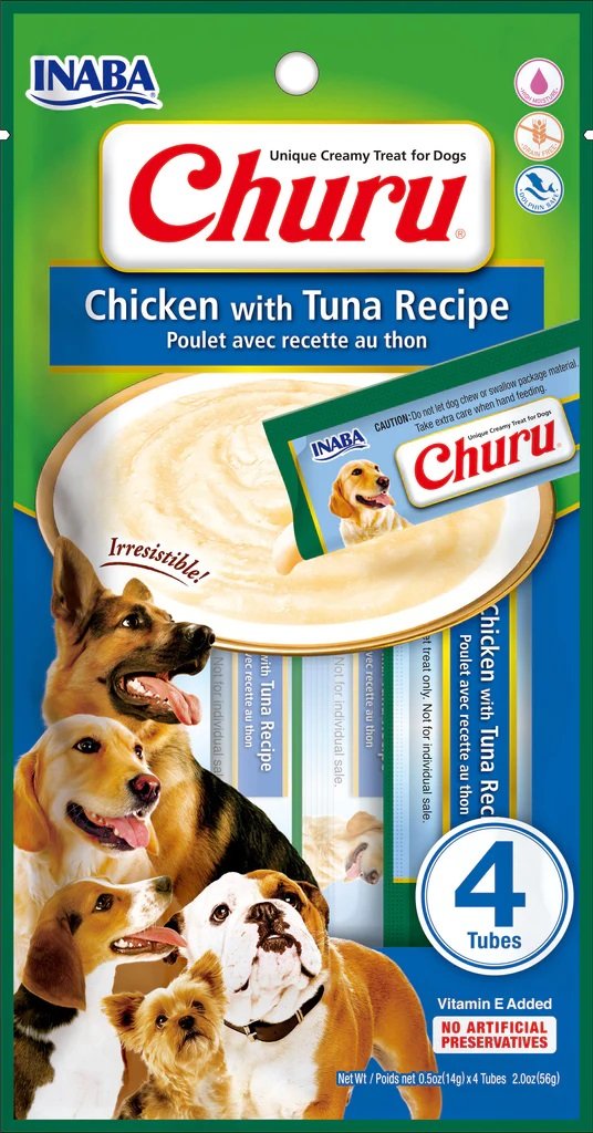 Inaba Dog Snack Churu 4 Piezas - Chicken With Tuna - Pollo Y Atun 56 Gr
