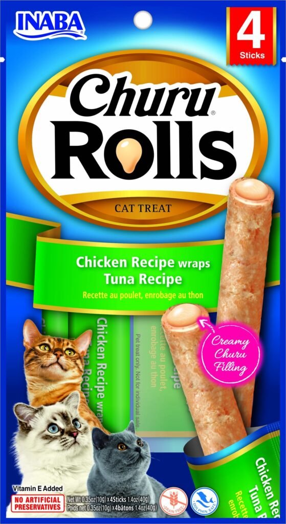 Inaba Cat Snack Churu - Rolls 4p Chicken Recipe Wraps Tuna Recipe 40 Gr