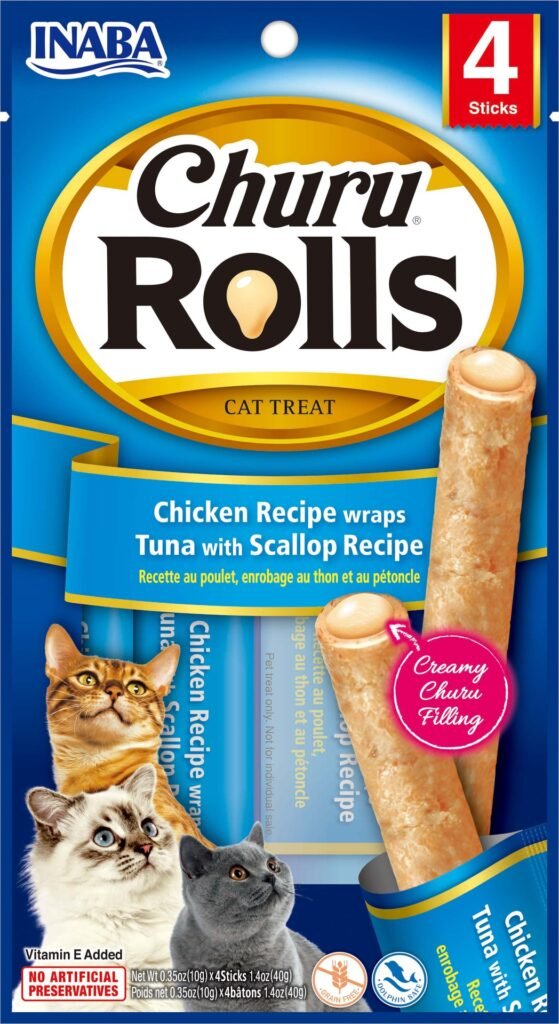 Inaba Cat Snack Churu - Rolls 4p Chicken Recipe Wraps Tuna With Scallop Recipe 40 Gr