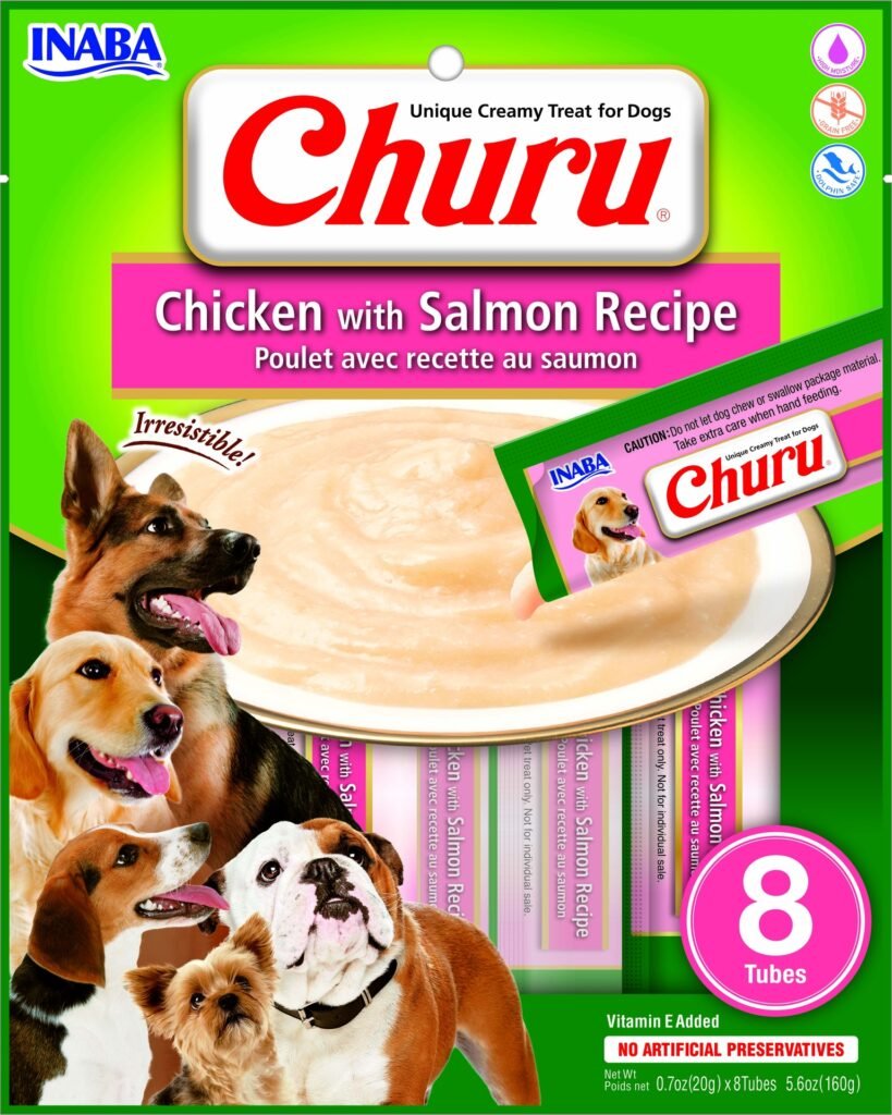 Inaba Dog Snack Churu 8 Piezas - Chicken With Salmon - Pollo Y Salmon 160 Gr