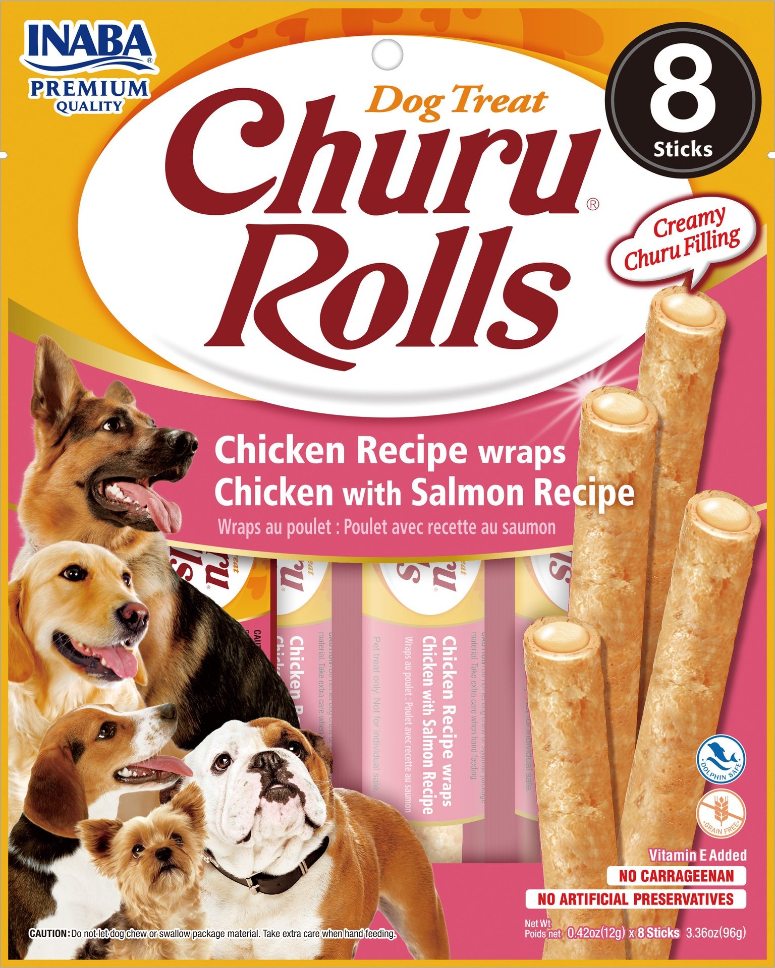 Inaba Dog Snack Churu - Rolls 8p Chicken With Salmon 96 Gr