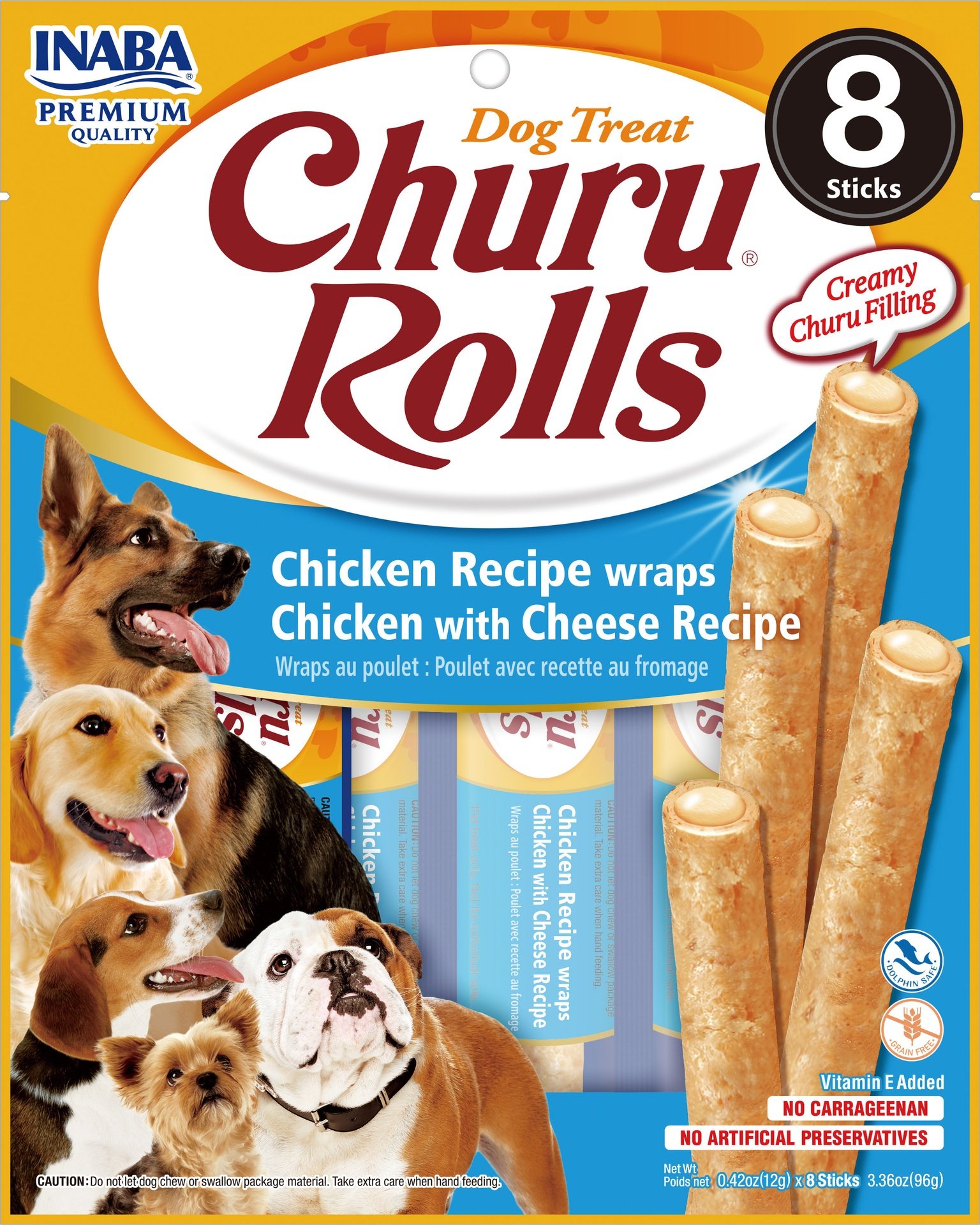 Inaba Dog Snack Churu - Rolls 8p Chicken With Cheese 96 Gr