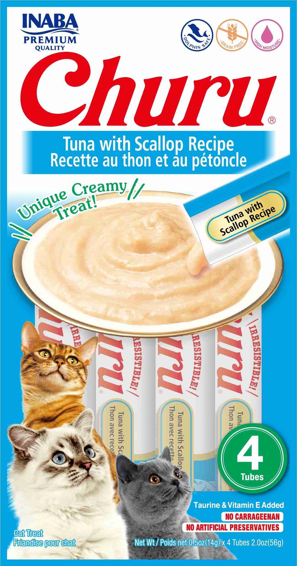 Inaba Cat Snack Churu 4 Piezas - Tuna With Scallop - Atun Y Vieira 56 Gr